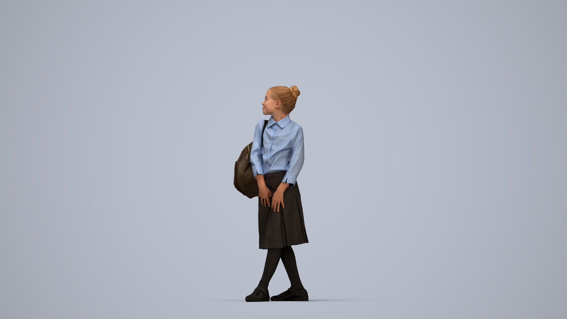 3D people model girl kids, scanned human for 3ds Max rendering, top-down view render