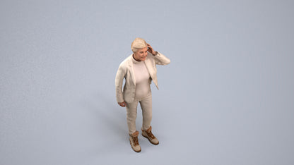 3D scanned senior woman standing business, photorealistic archviz people for Enscape and SketchUp, back view render