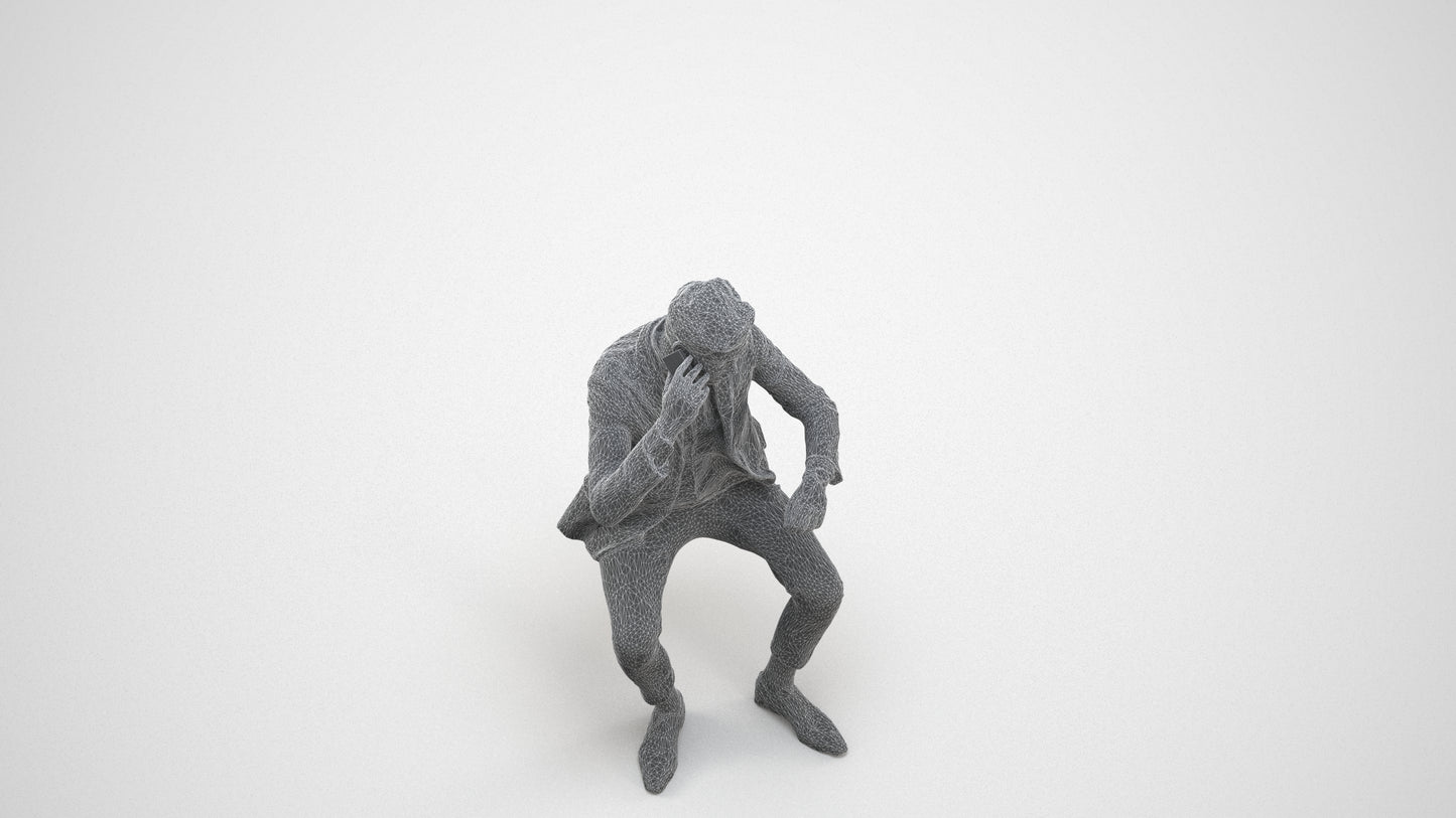 photogrammetry 3D man business, realistic human model archviz FBX, wireframe three-quarter view
