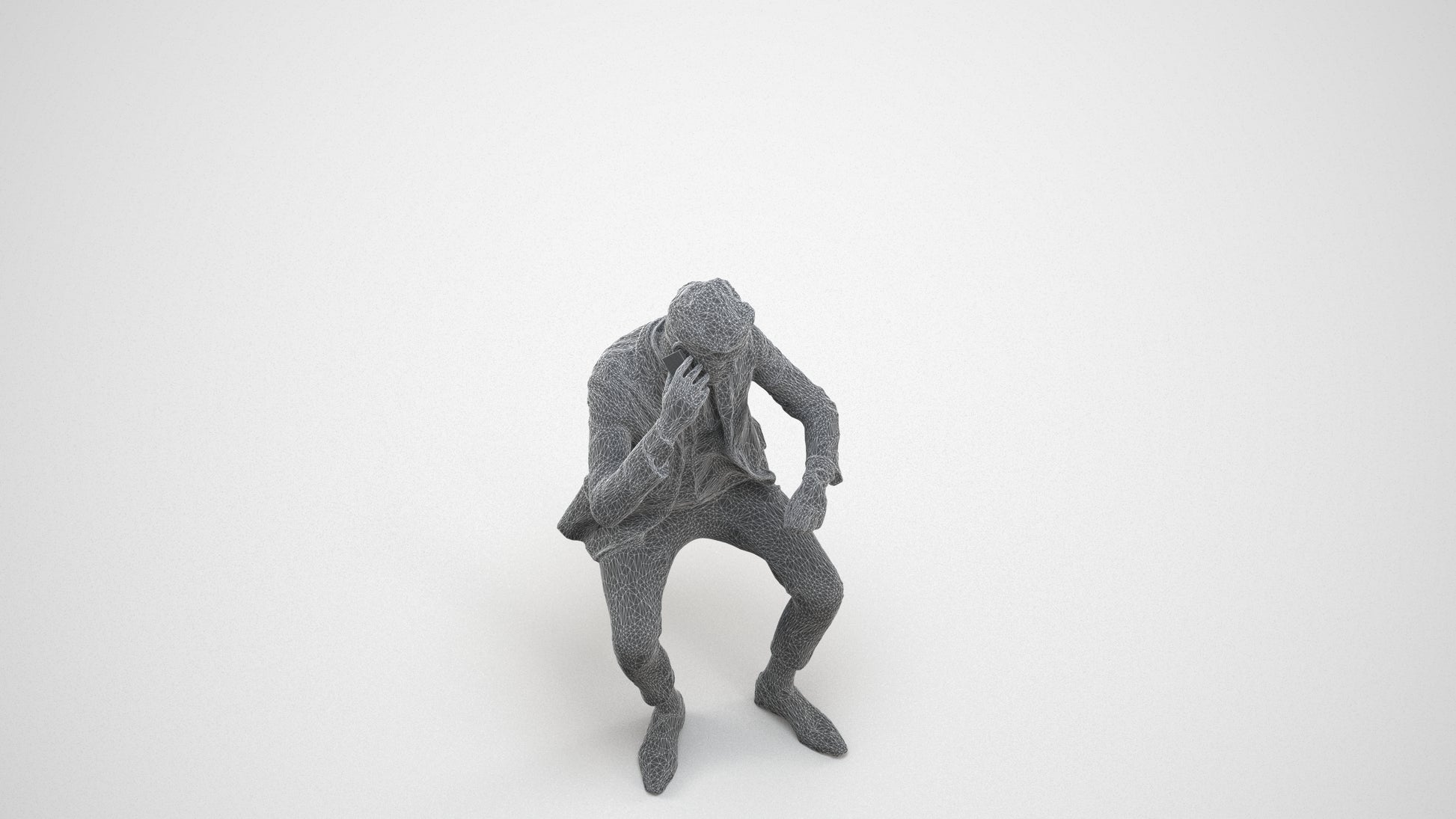 photogrammetry 3D man business, realistic human model archviz FBX, wireframe three-quarter view