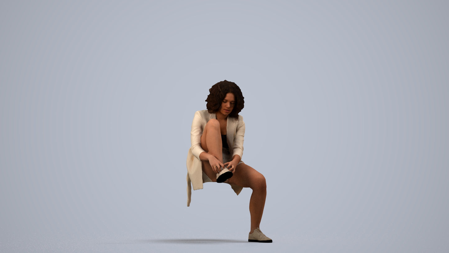 realistic 3D human woman business sitting, archviz people FBX OBJ for Blender, side view render
