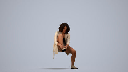 realistic 3D human woman business sitting, archviz people FBX OBJ for Blender, side view render