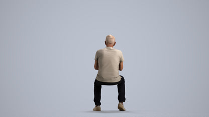 3D people model senior man casual sitting, scanned human for 3ds Max rendering, front view render