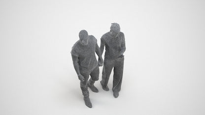 realistic 3D human woman casual couple, archviz people FBX OBJ for Blender, wireframe three-quarter view