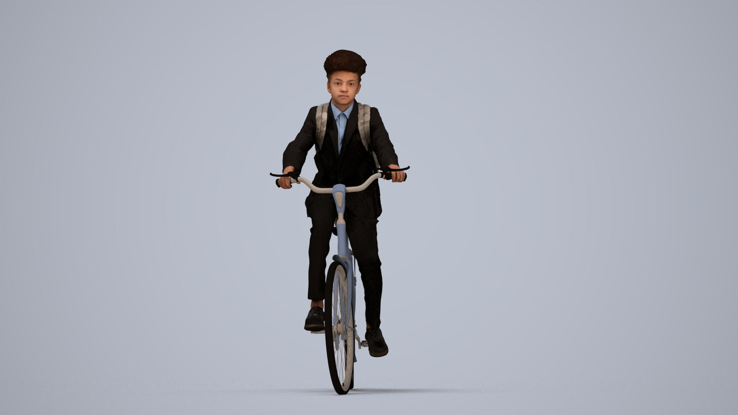 photogrammetry 3D man formal cycling, realistic human model archviz FBX, top-down view render