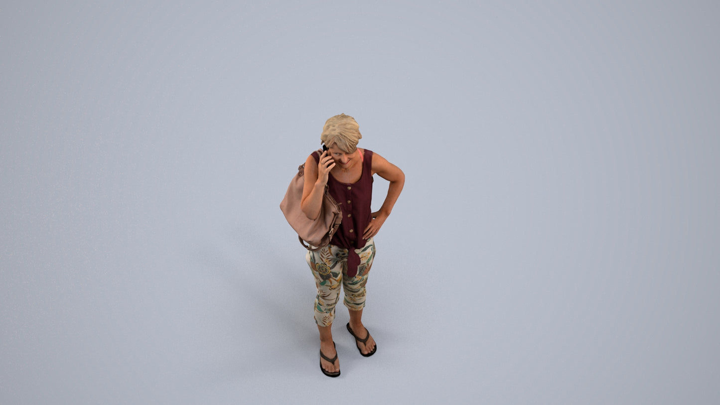 3D scanned senior woman standing, photorealistic archviz people for Enscape and SketchUp, back view render