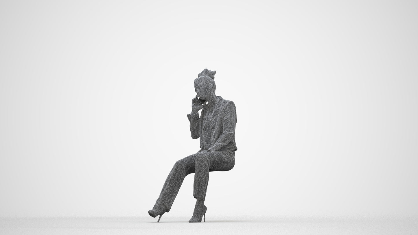 realistic 3D people woman business, render-ready for V-Ray and Corona, FBX OBJ, wireframe back view