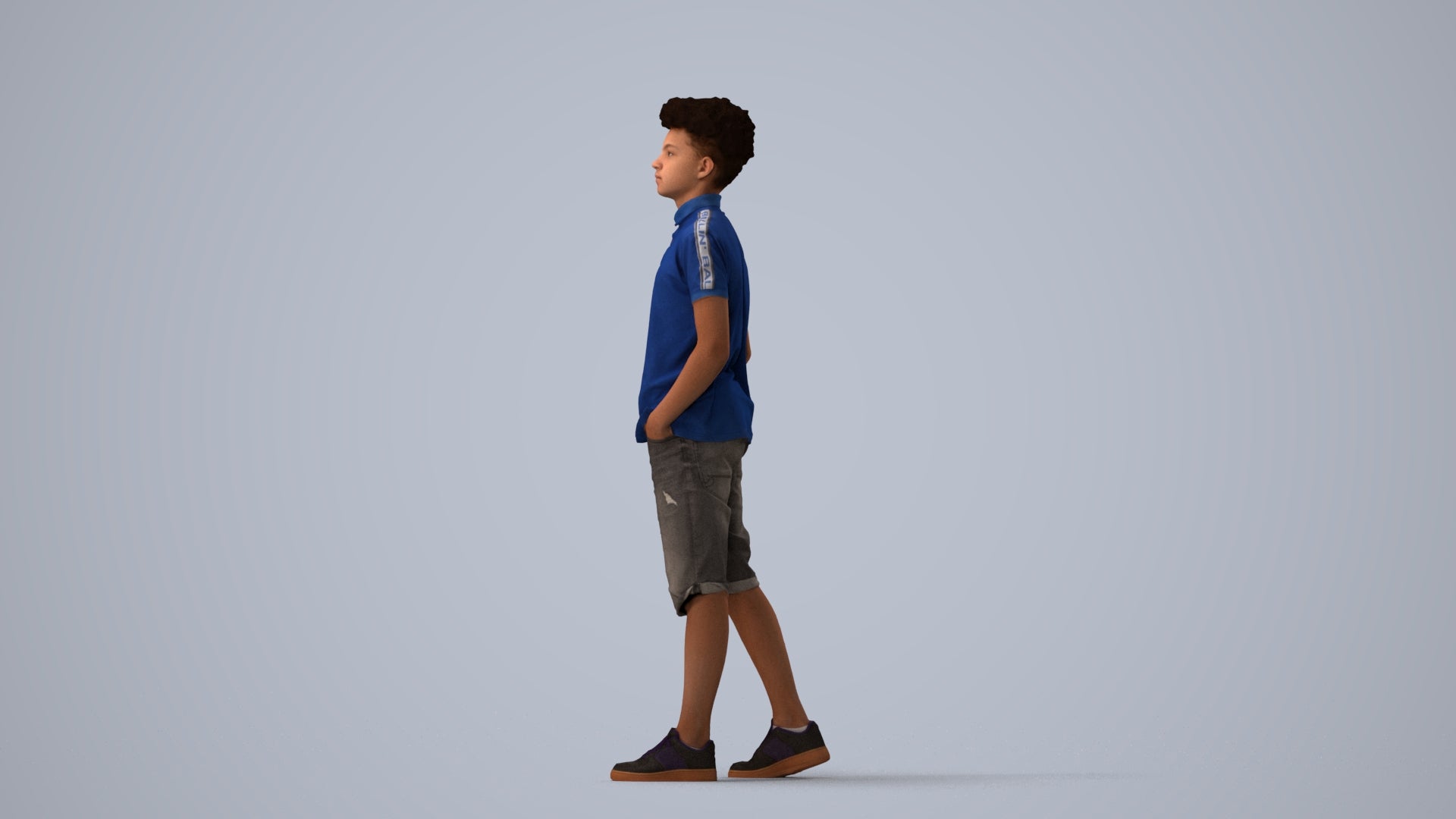 3D scanned boy kids casual, photorealistic archviz people for Enscape and SketchUp, three-quarter view render