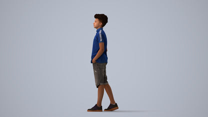3D scanned boy kids casual, photorealistic archviz people for Enscape and SketchUp, three-quarter view render