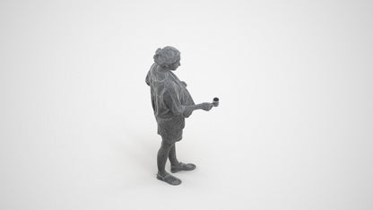 realistic 3D woman casual standing, scanned archviz people for Blender and 3ds Max, wireframe three-quarter view