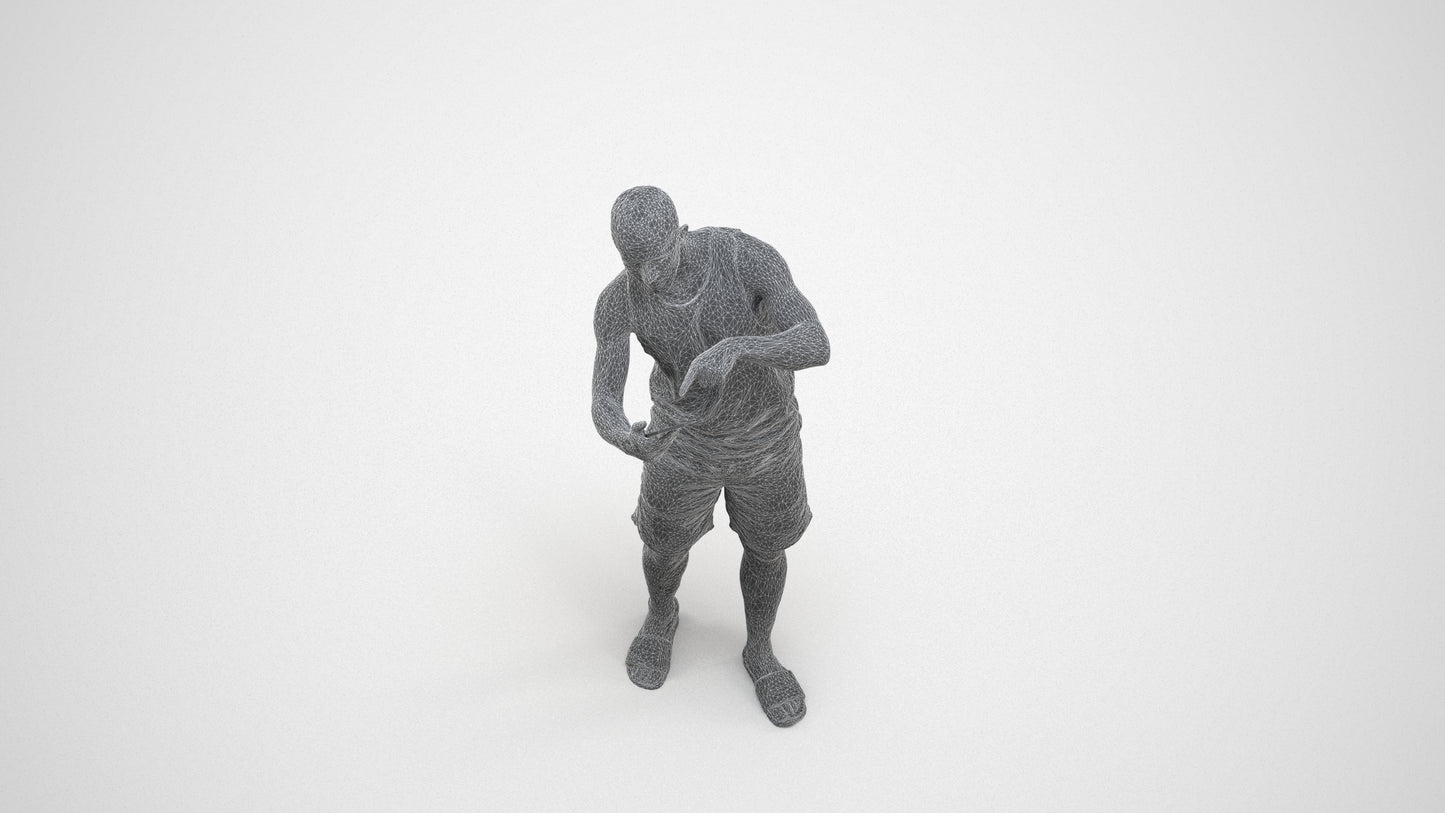 3D scanned man standing, photorealistic archviz people for Enscape and SketchUp, wireframe three-quarter view