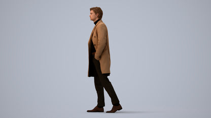 photogrammetry 3D man business walking, realistic human model archviz FBX, three-quarter view render