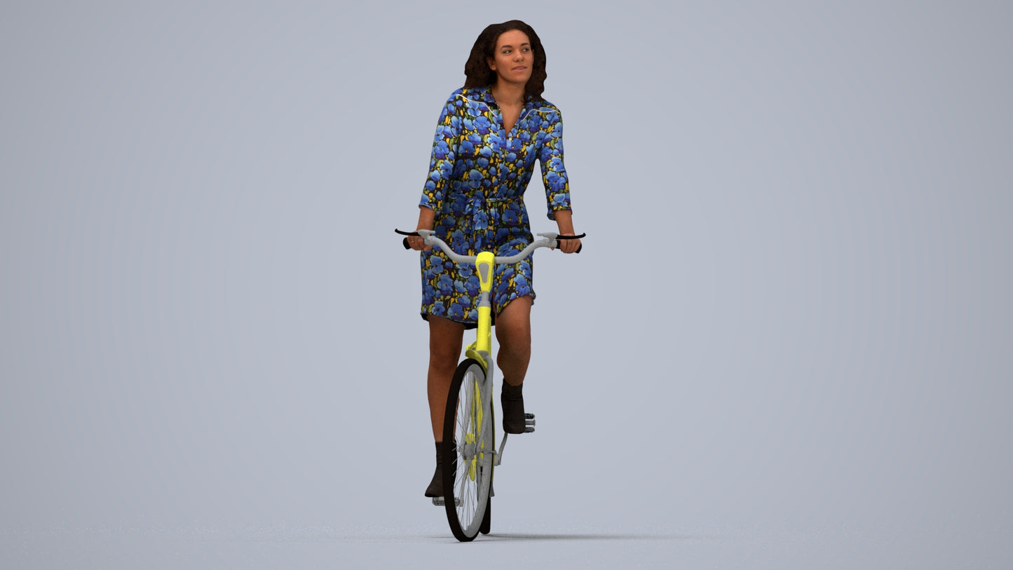 3D people model woman casual cycling, scanned human for 3ds Max rendering, top-down view render