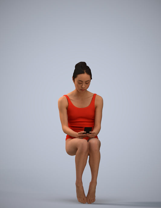 realistic 3D human woman casual pool, archviz people FBX OBJ for Blender