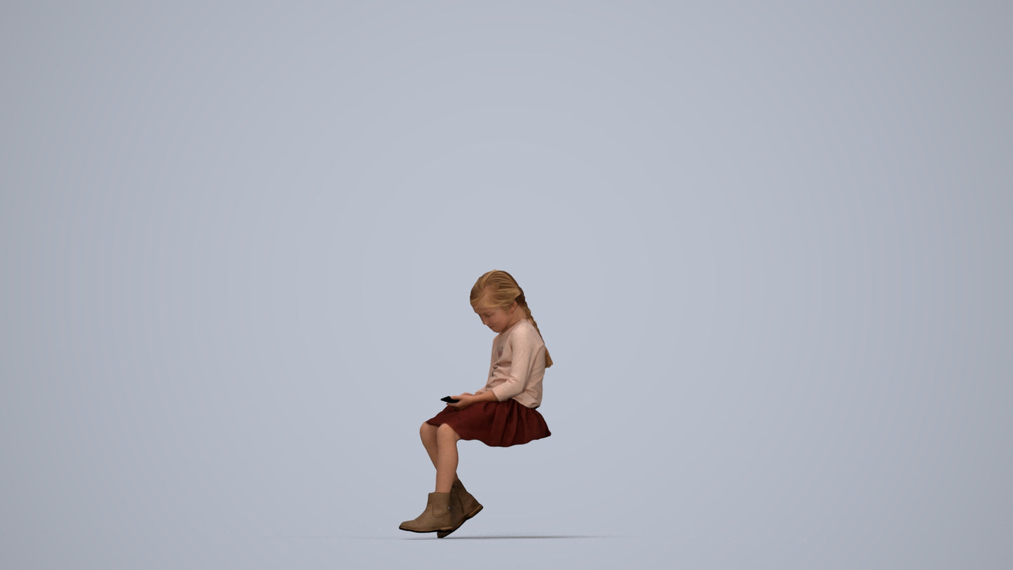 realistic 3D people girl casual kids, render-ready for V-Ray and Corona, FBX OBJ, top-down view render