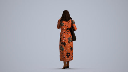 3D human model woman casual walking, photogrammetry scanned person for archviz, front view render