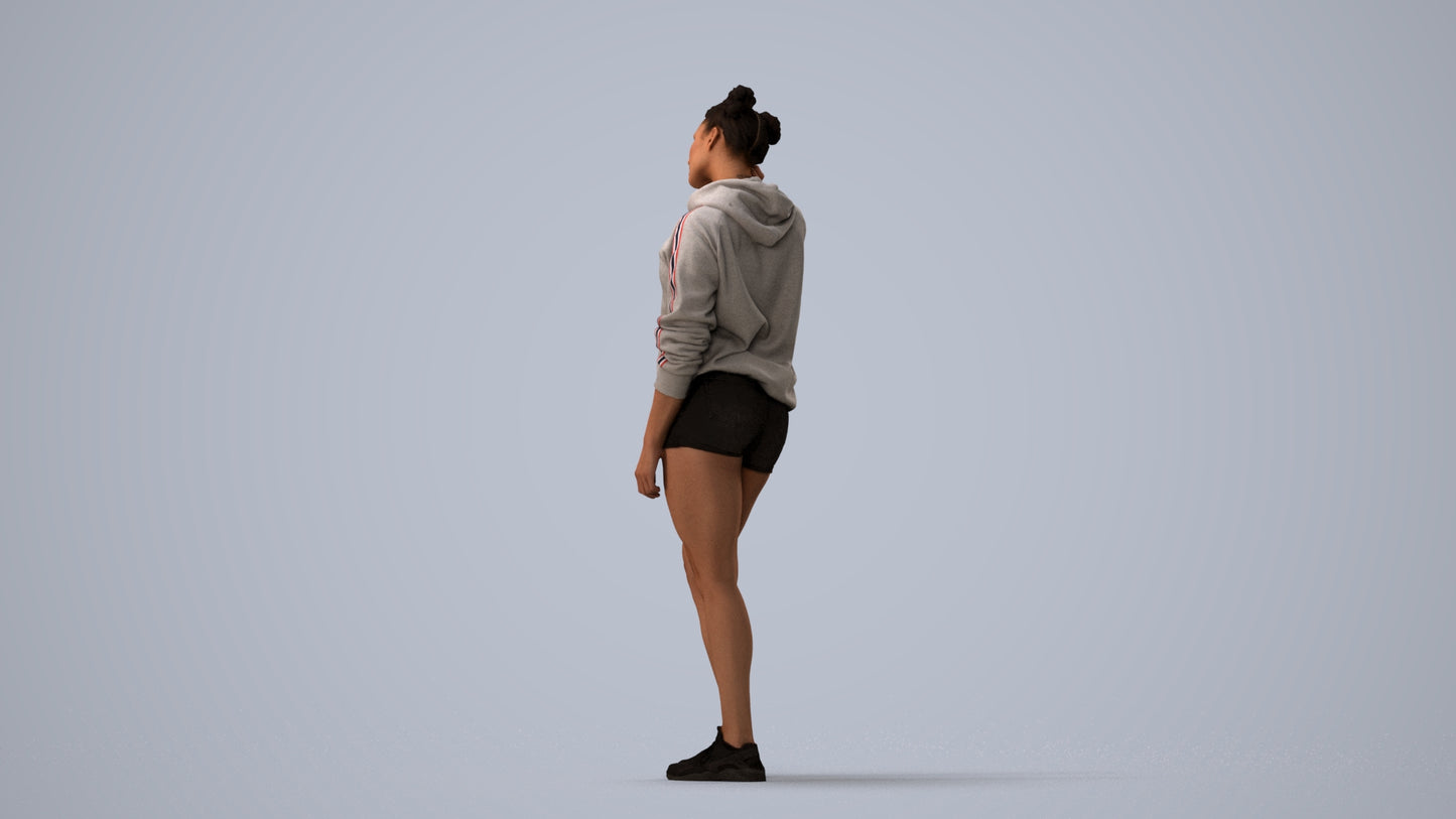 3D people model woman standing, scanned human for 3ds Max rendering, three-quarter view render
