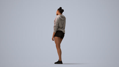3D people model woman standing, scanned human for 3ds Max rendering, three-quarter view render