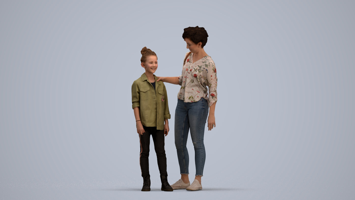 realistic 3D girl casual kids, scanned archviz people for Blender and 3ds Max, standing pose render