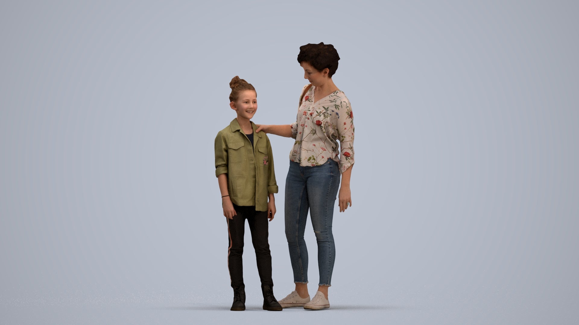realistic 3D girl casual kids, scanned archviz people for Blender and 3ds Max, standing pose render