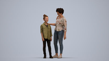 realistic 3D girl casual kids, scanned archviz people for Blender and 3ds Max, standing pose render