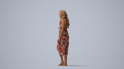 3D human model woman pool, photogrammetry scanned person for archviz, three-quarter view render