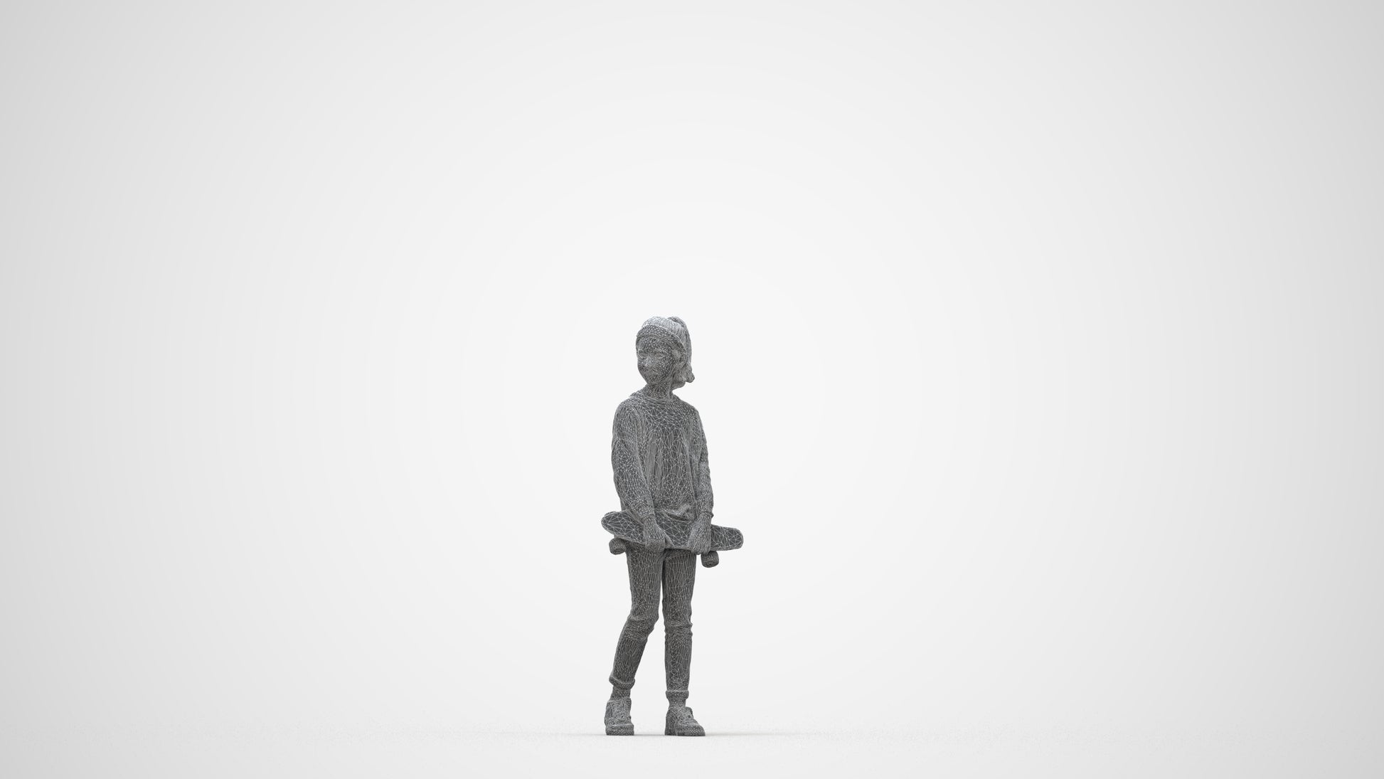 3D people model girl casual kids, scanned human for 3ds Max rendering, wireframe back view