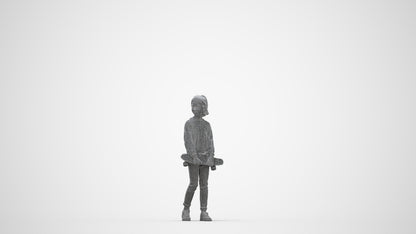 3D people model girl casual kids, scanned human for 3ds Max rendering, wireframe back view
