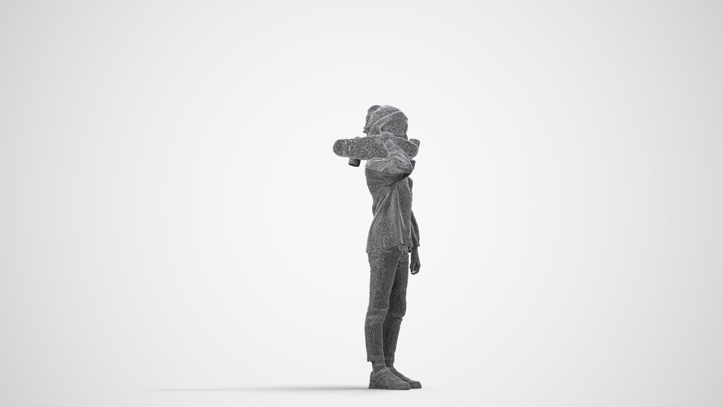 realistic 3D human girl casual kids, archviz people FBX OBJ for Blender, wireframe side view
