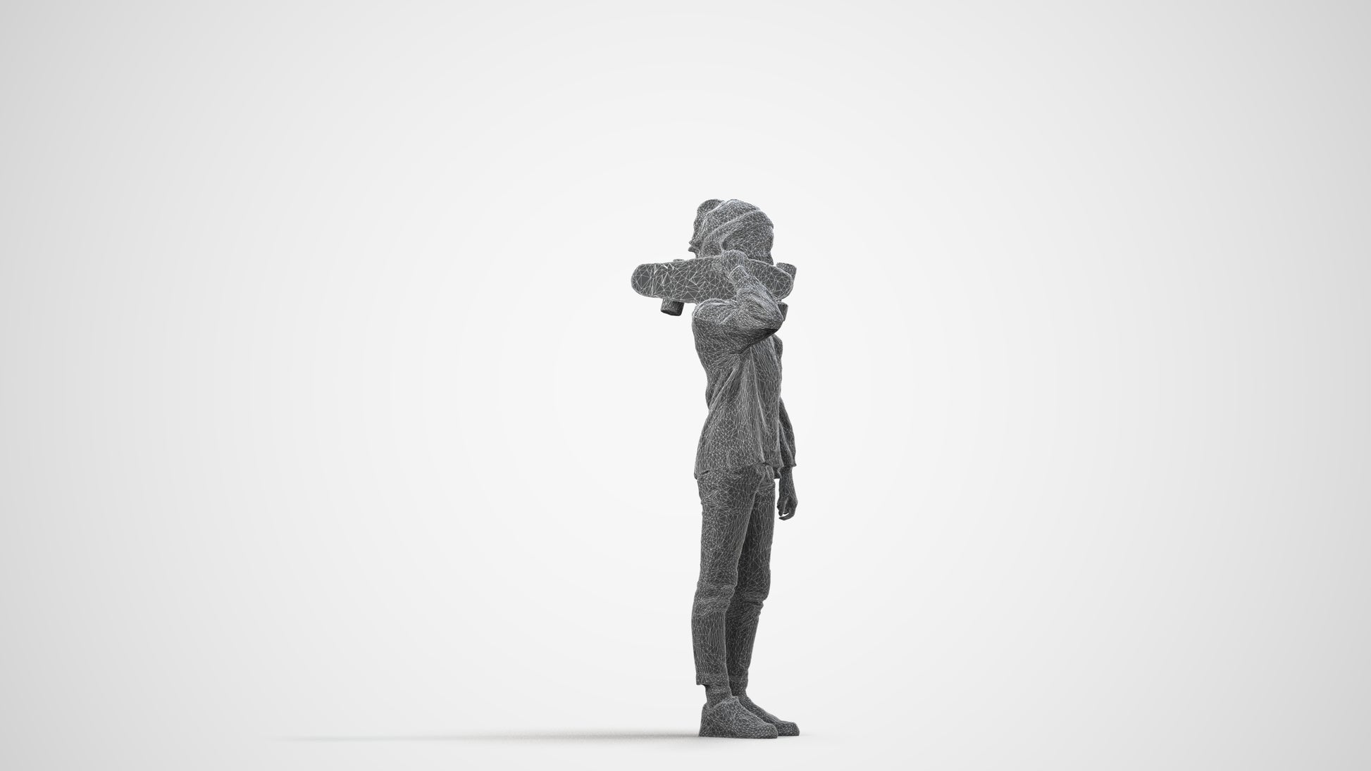 realistic 3D human girl casual kids, archviz people FBX OBJ for Blender, wireframe side view