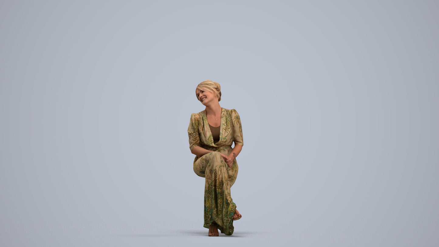 3D scanned woman sitting casual, photorealistic archviz people for Enscape and SketchUp, standing pose render