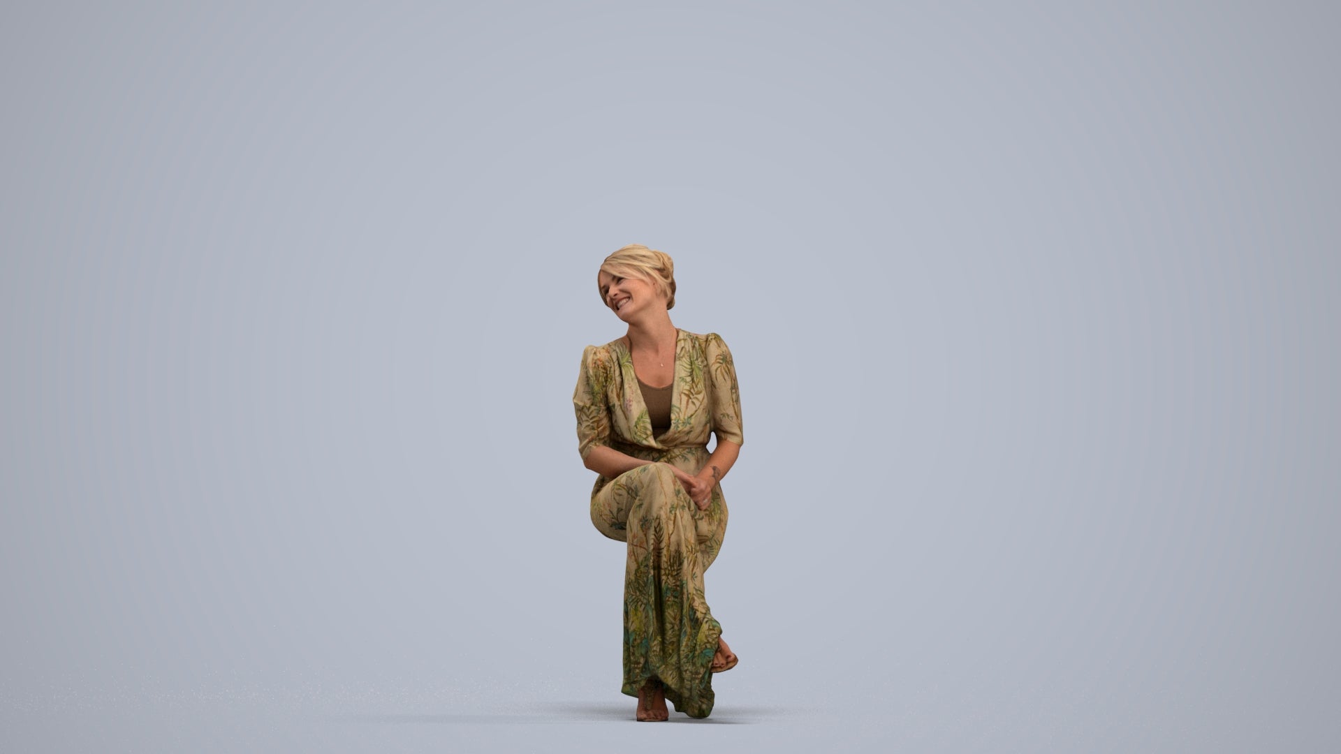3D scanned woman sitting casual, photorealistic archviz people for Enscape and SketchUp, standing pose render