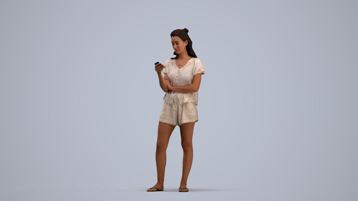 realistic 3D people woman casual standing, render-ready for V-Ray and Corona, FBX OBJ, standing pose render