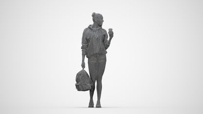realistic 3D woman casual walking, scanned archviz people for Blender and 3ds Max, wireframe back view