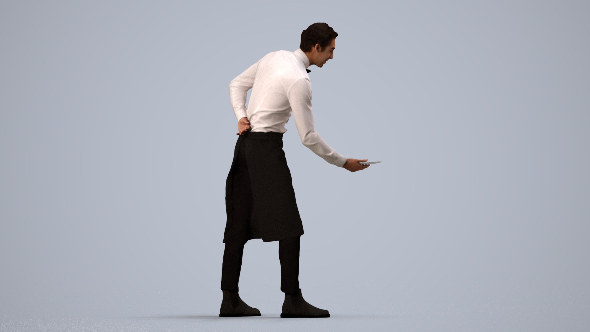 3D people model man hospitality, scanned human for 3ds Max rendering, side view render