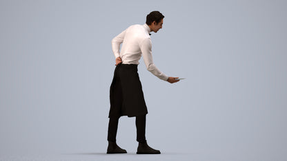 3D people model man hospitality, scanned human for 3ds Max rendering, side view render