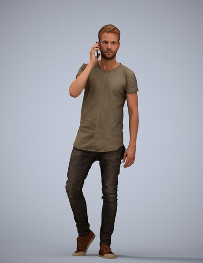 scanned 3D man casual walking, photogrammetry people for Enscape and V-Ray