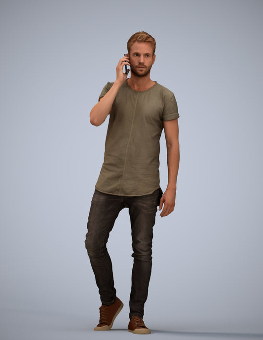 scanned 3D man casual walking, photogrammetry people for Enscape and V-Ray