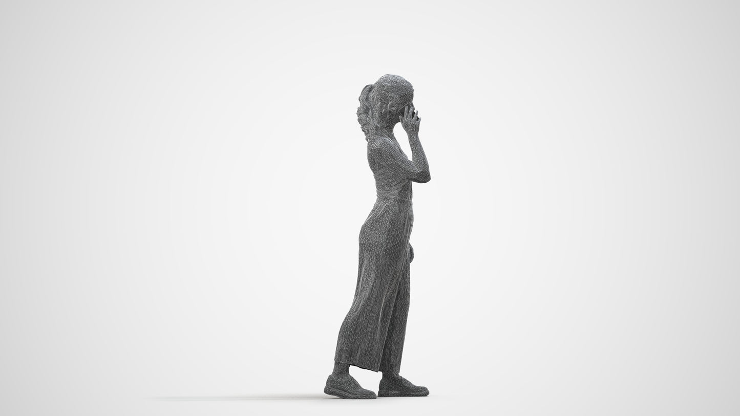 scanned 3D girl casual kids, photogrammetry people for Enscape and V-Ray, wireframe side view