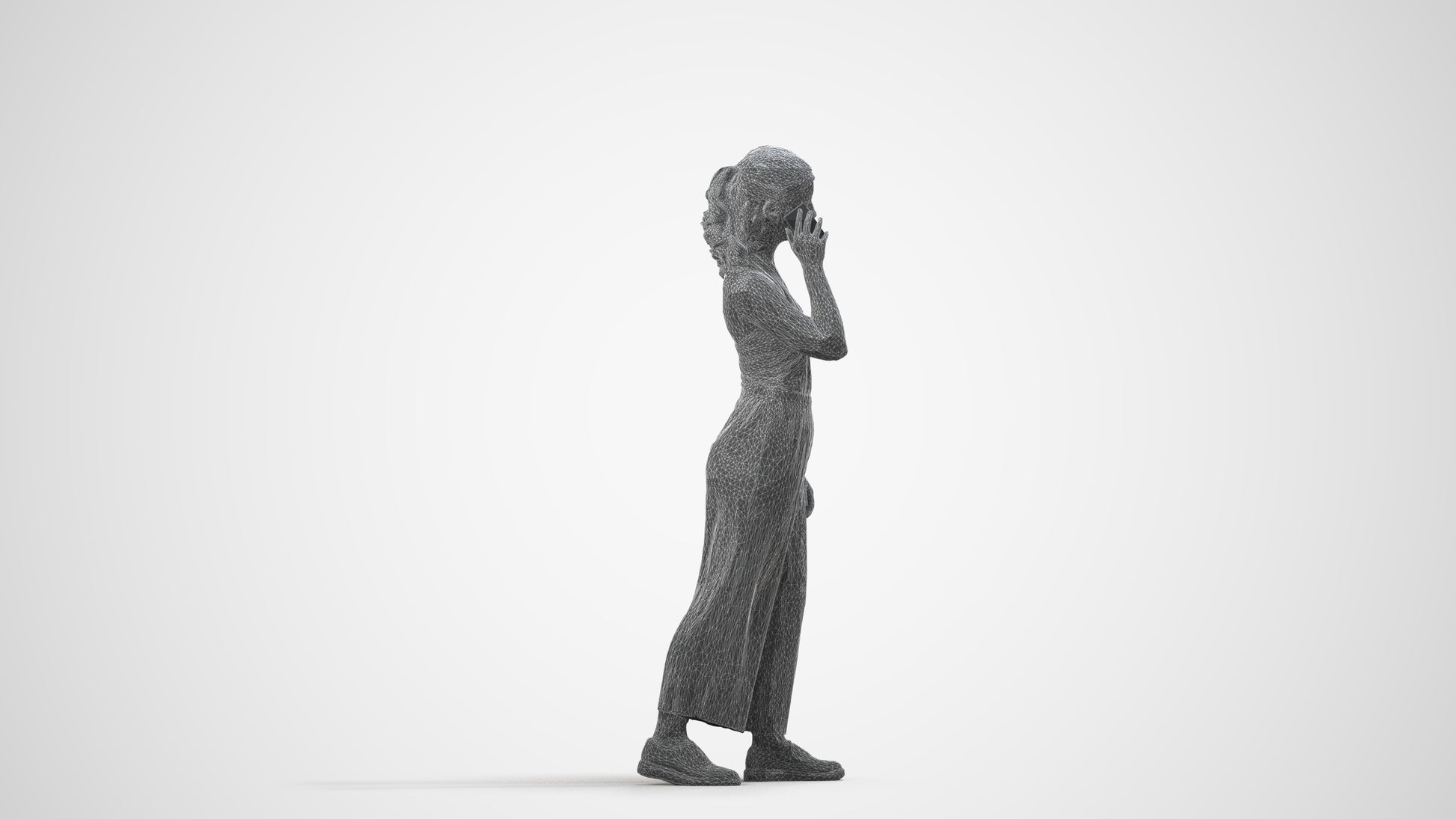 scanned 3D girl casual kids, photogrammetry people for Enscape and V-Ray, wireframe side view