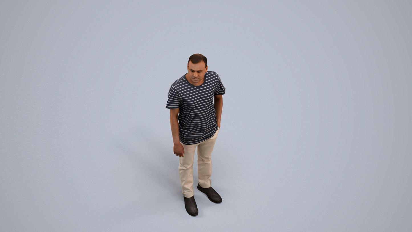 3D people model man casual standing, scanned human for 3ds Max rendering, back view render