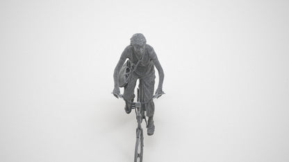 3D scanned senior woman cycling casual, photorealistic archviz people for Enscape and SketchUp, wireframe three-quarter view