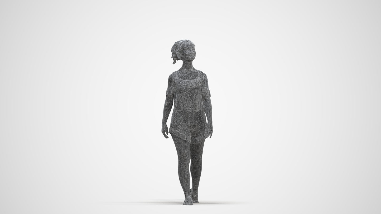 scanned 3D girl casual kids, photogrammetry people for Enscape and V-Ray, three-quarter front view render