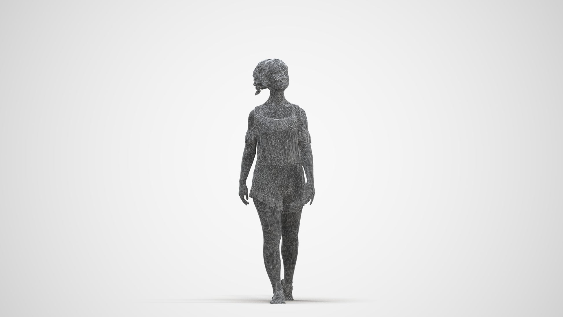 scanned 3D girl casual kids, photogrammetry people for Enscape and V-Ray, three-quarter front view render
