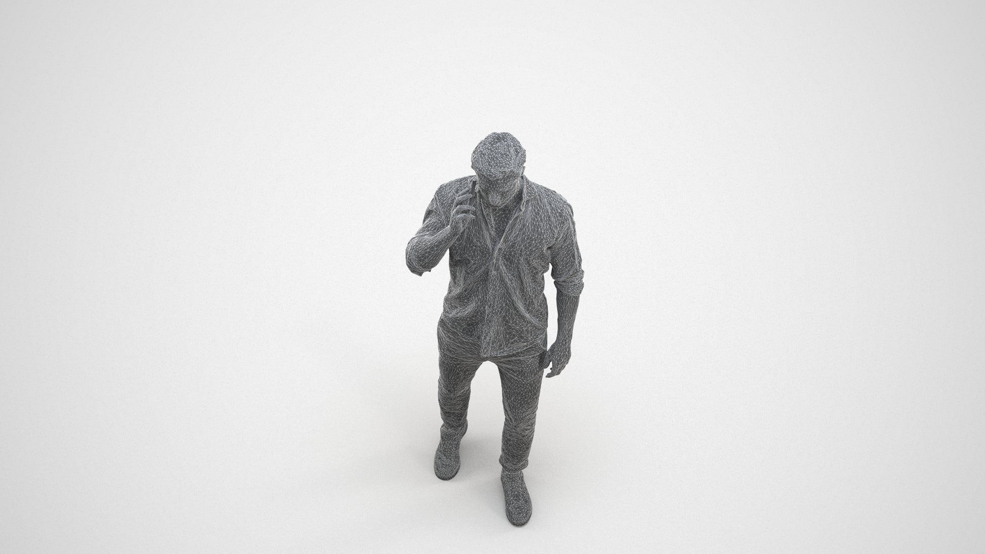 realistic 3D people man casual walking, render-ready for V-Ray and Corona, FBX OBJ, wireframe three-quarter view