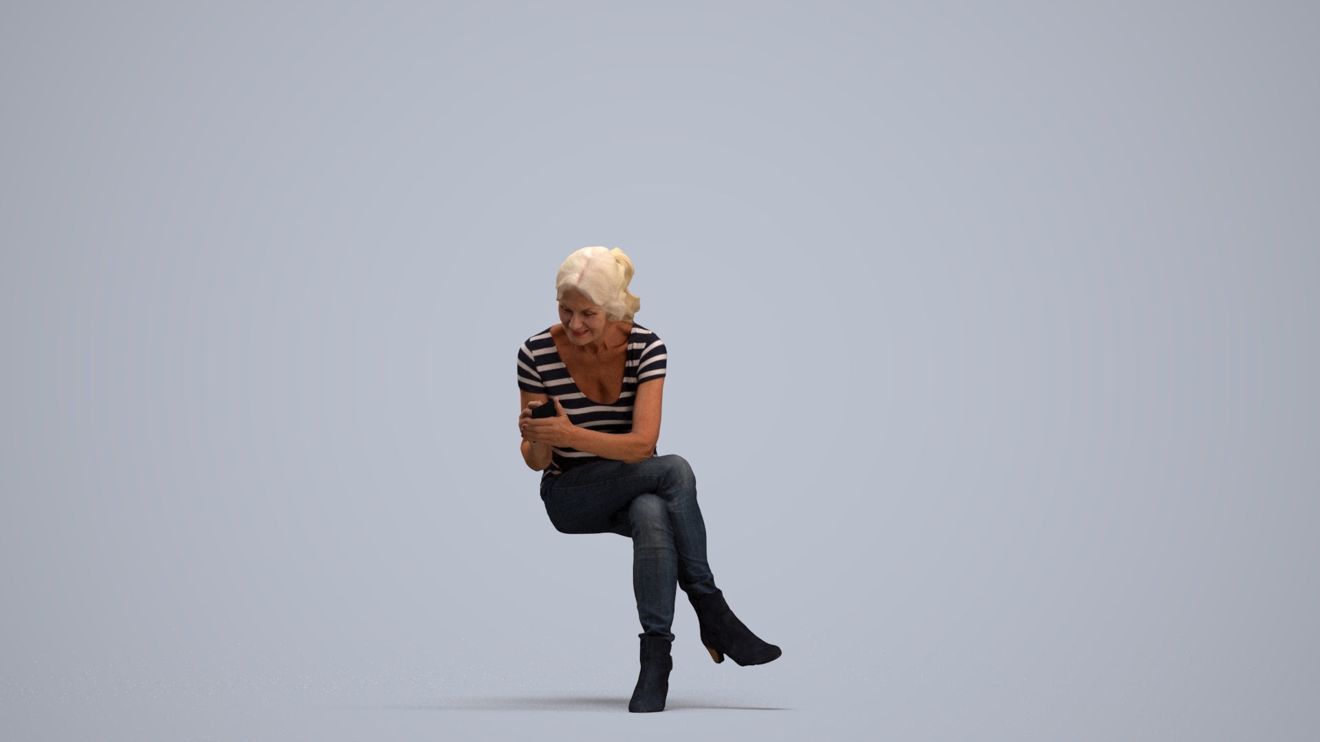 realistic 3D human senior woman casual sitting, archviz people FBX OBJ for Blender, standing pose render