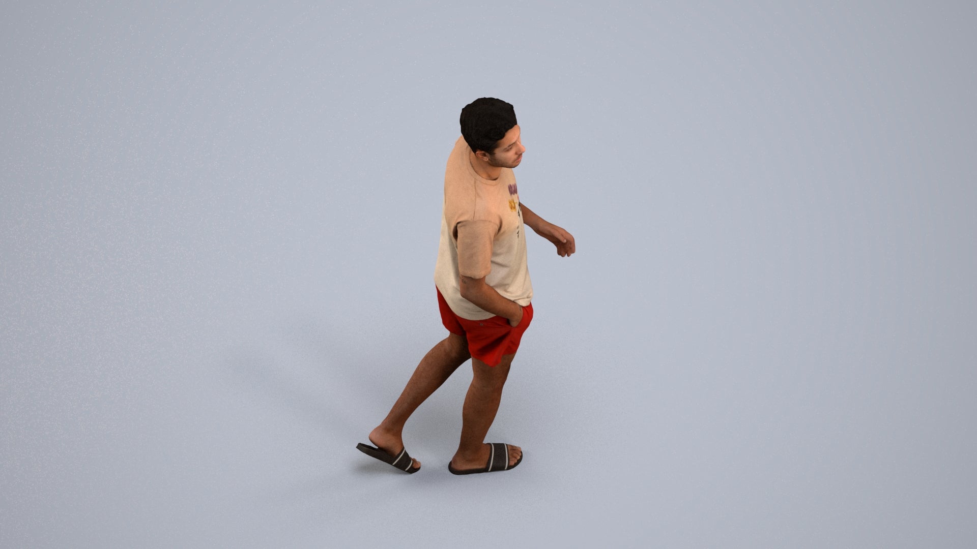 3D scanned man walking casual, photorealistic archviz people for Enscape and SketchUp, back view render