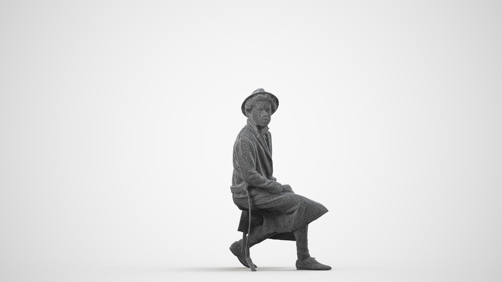 realistic 3D man formal sitting, scanned archviz people for Blender and 3ds Max, wireframe side view