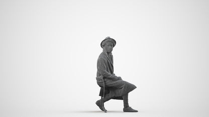 realistic 3D man formal sitting, scanned archviz people for Blender and 3ds Max, wireframe side view