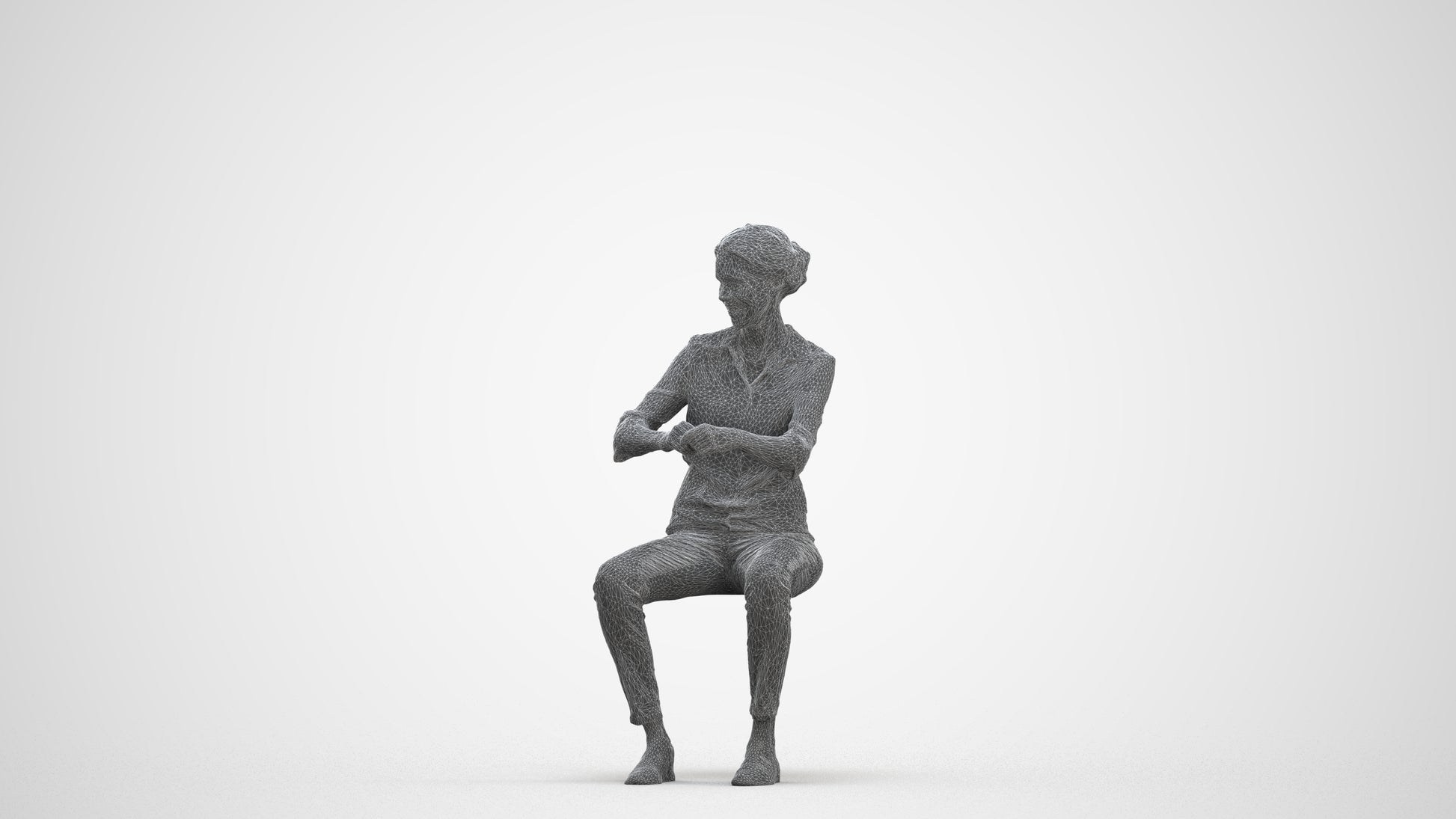 realistic 3D human woman casual sitting, archviz people FBX OBJ for Blender, three-quarter front view render